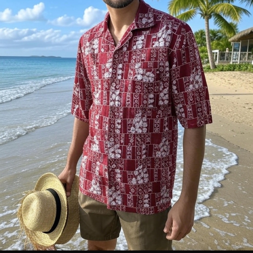 Roundtree And Yorke Mens Hawaiian Short Sleeve Button Up Shirt L Large Red